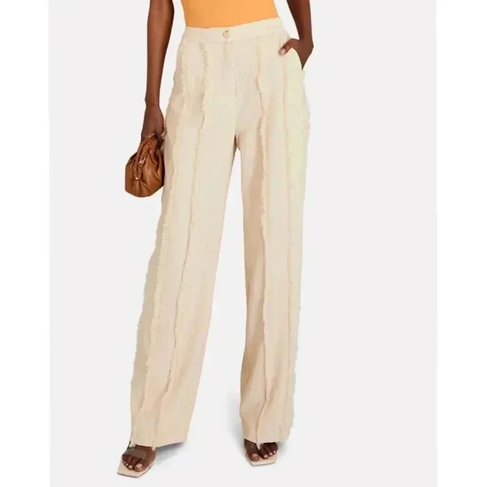 JONATHAN SIMKHAI Emory Frayed Crepe Wide-Leg Trousers